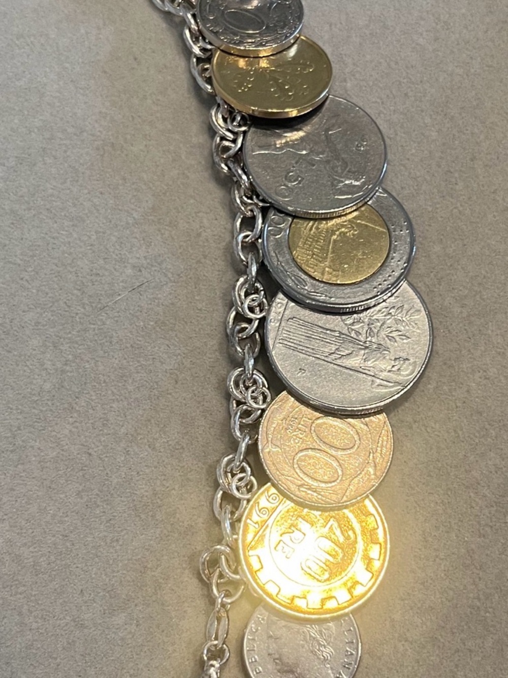 14k Gold and Silver Italian Lira Coin Charm Bracelet 8” - Picture 3 of 8